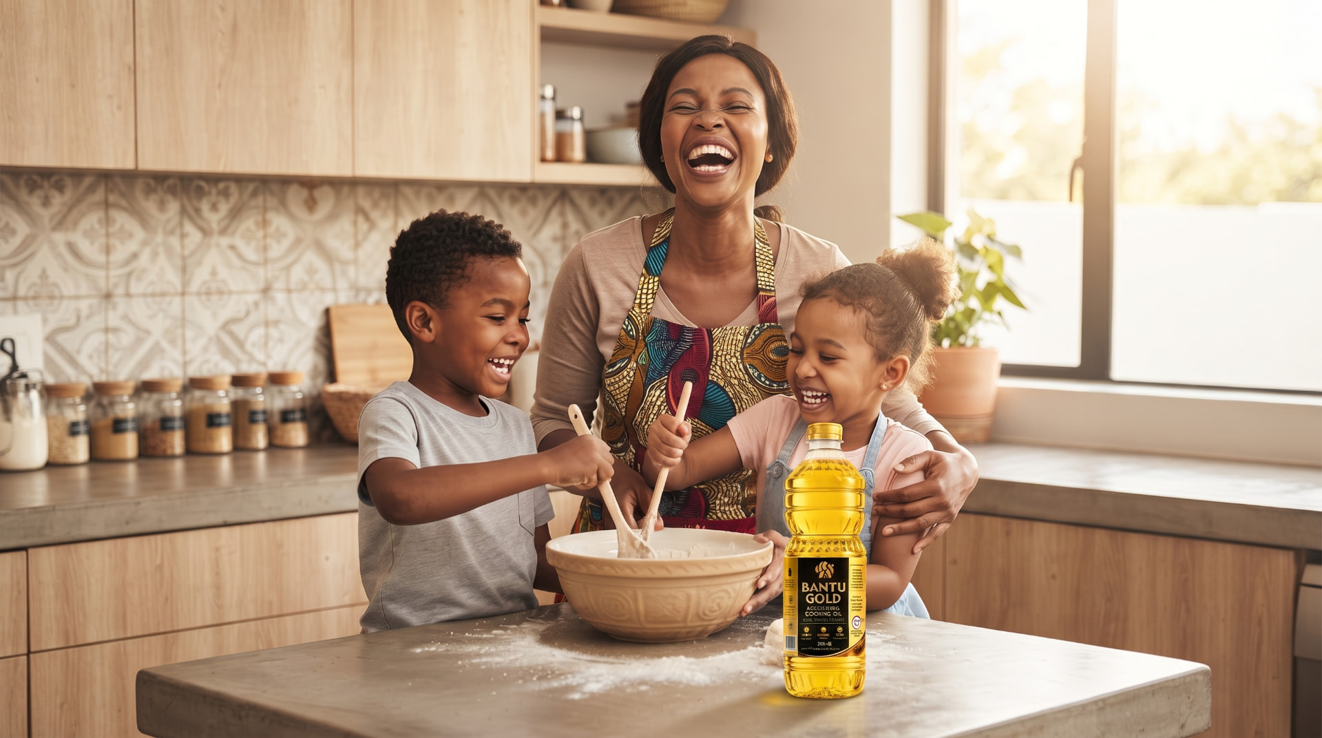 A family baking together with Bantu Gold cooking oil